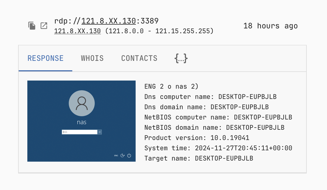 Netlas internet scan data - Example of RDP response