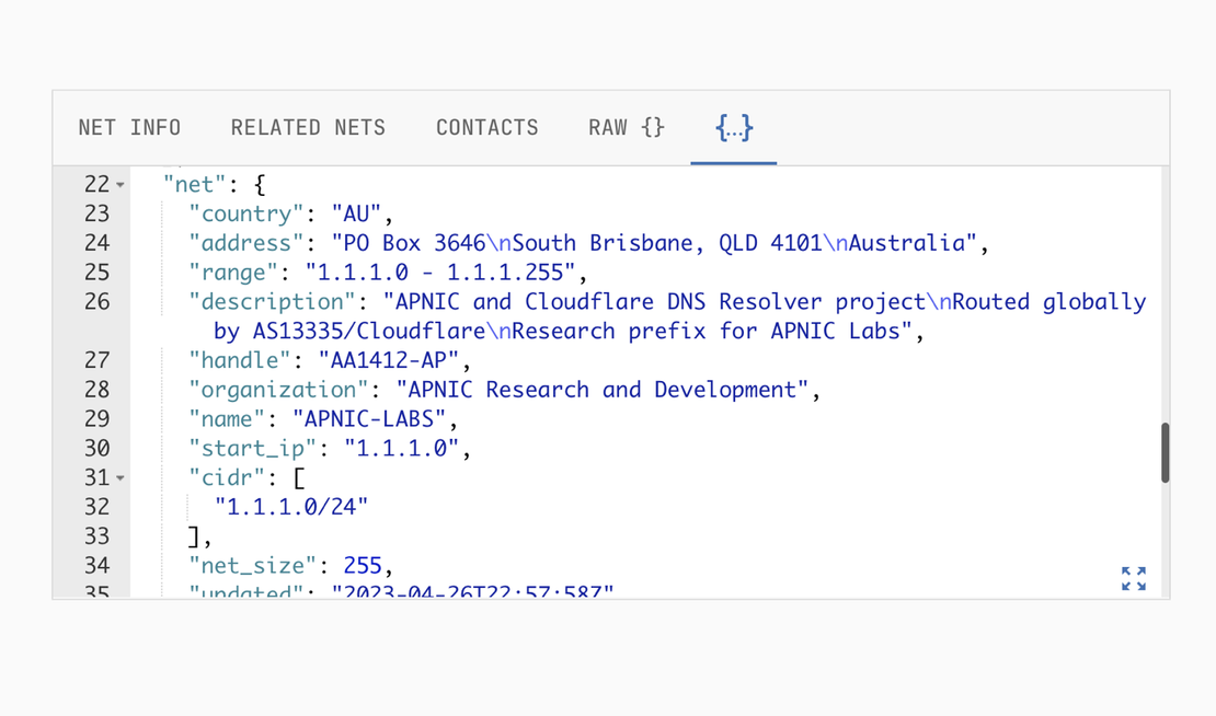 Netlas IP WHOIS Lookup - Structured WHOIS Data