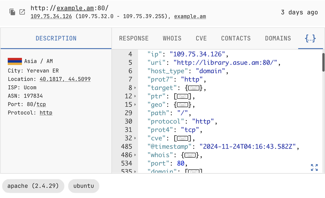Netlas Responses search document example