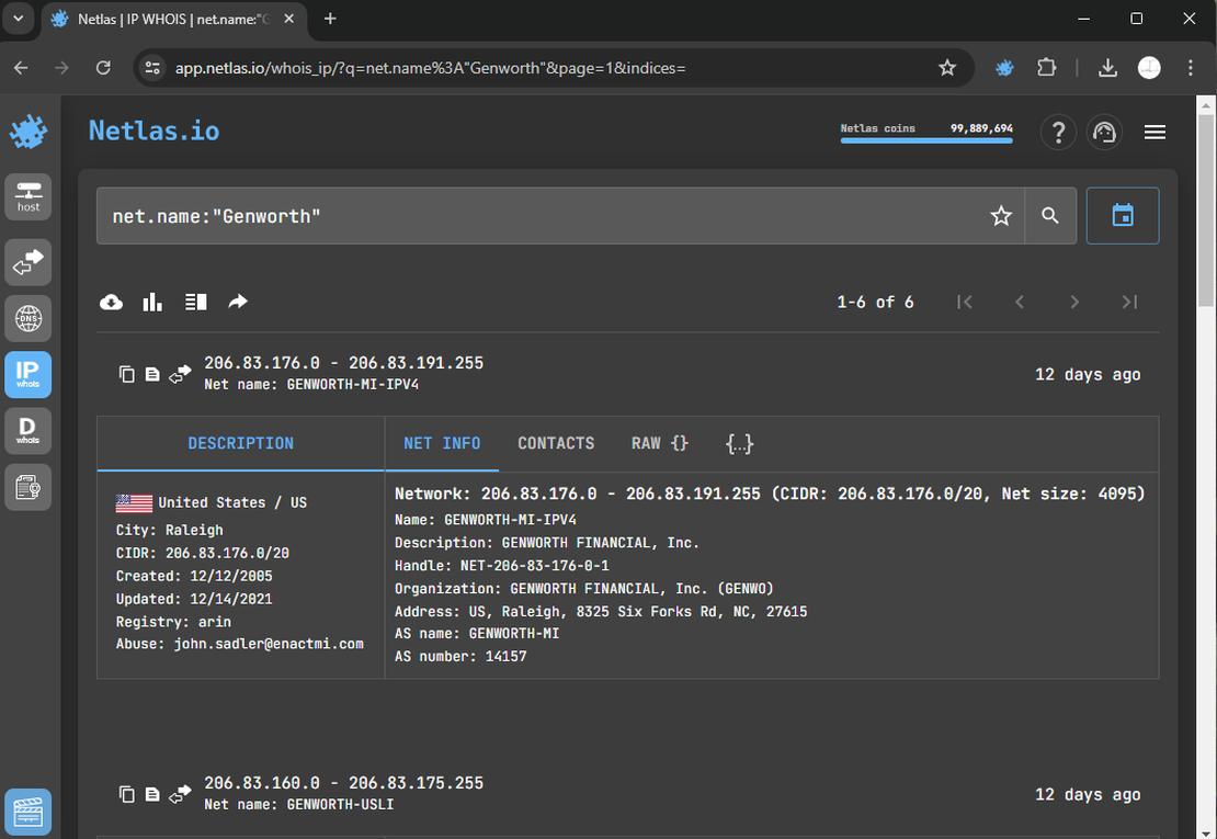 Netlas IP WHOIS tool search