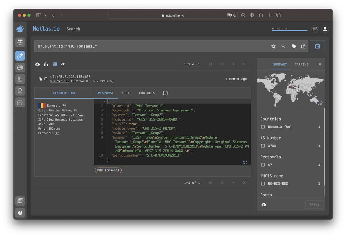 Search using S7 protocol field