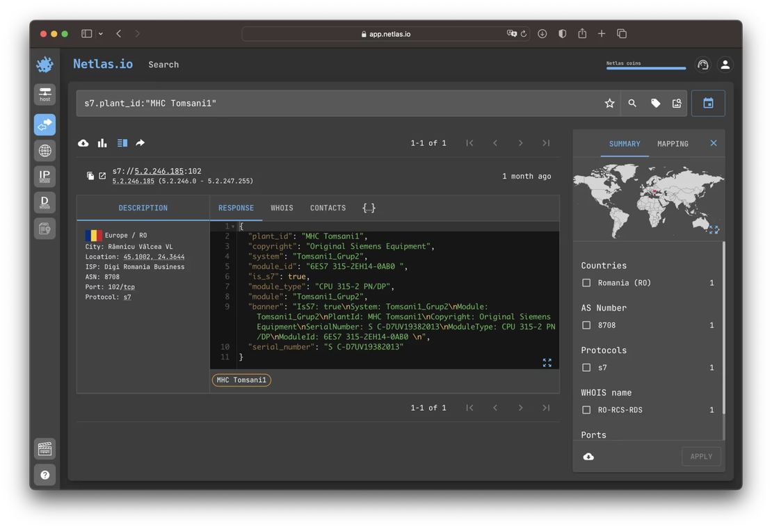 Search using S7 protocol field