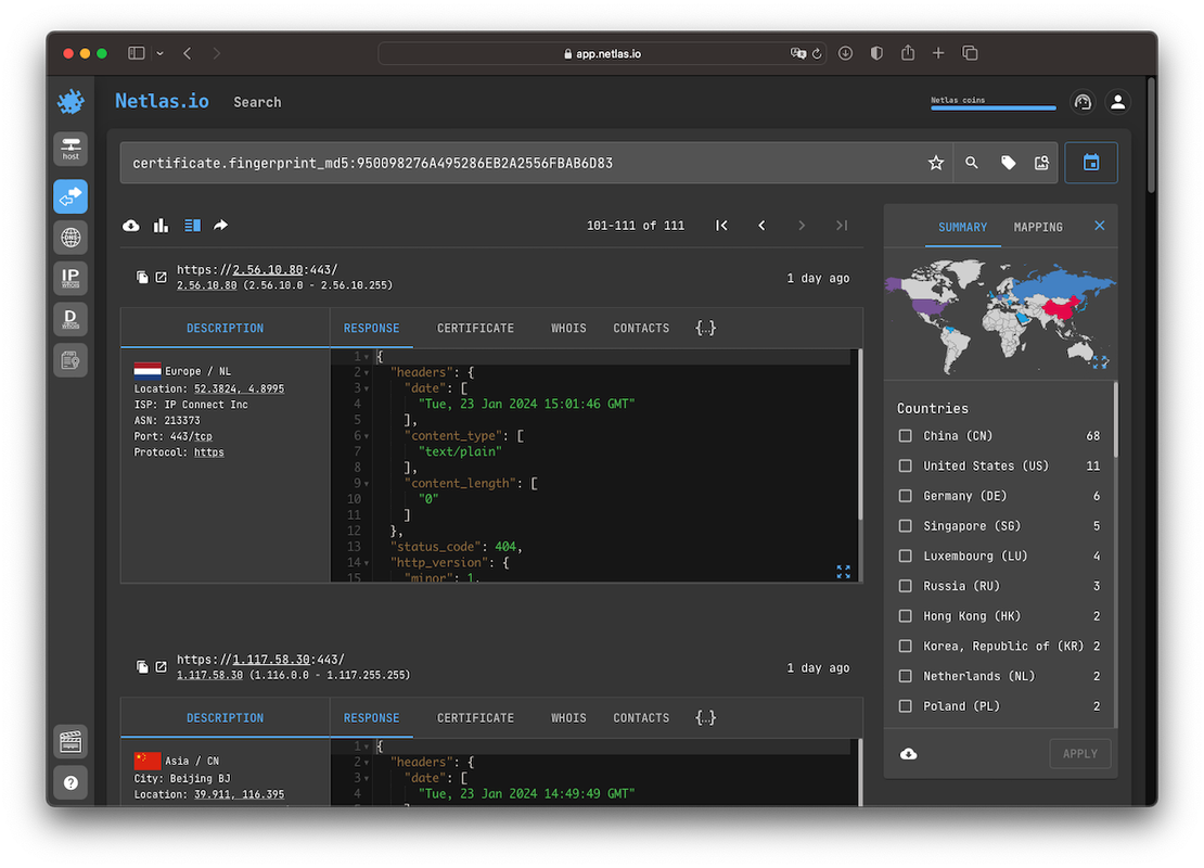 Search by SSL Certificate MD5 fingerprint