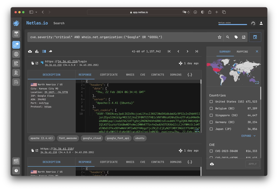 CVE and WHOIS search example