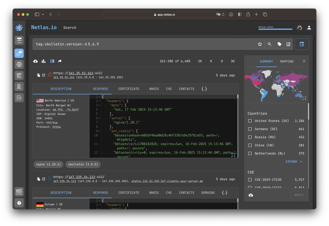 Example of query software by version