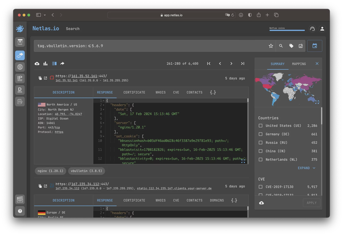 Example of query software by version
